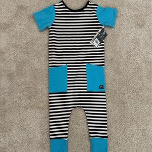 Rags to Raches Striped Black and Blue Kids One Piece Romper 3-4 Years